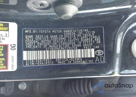 2019 Toyota Corolla Le from USA, damaged, VIN 2T1BURHE8KC205706